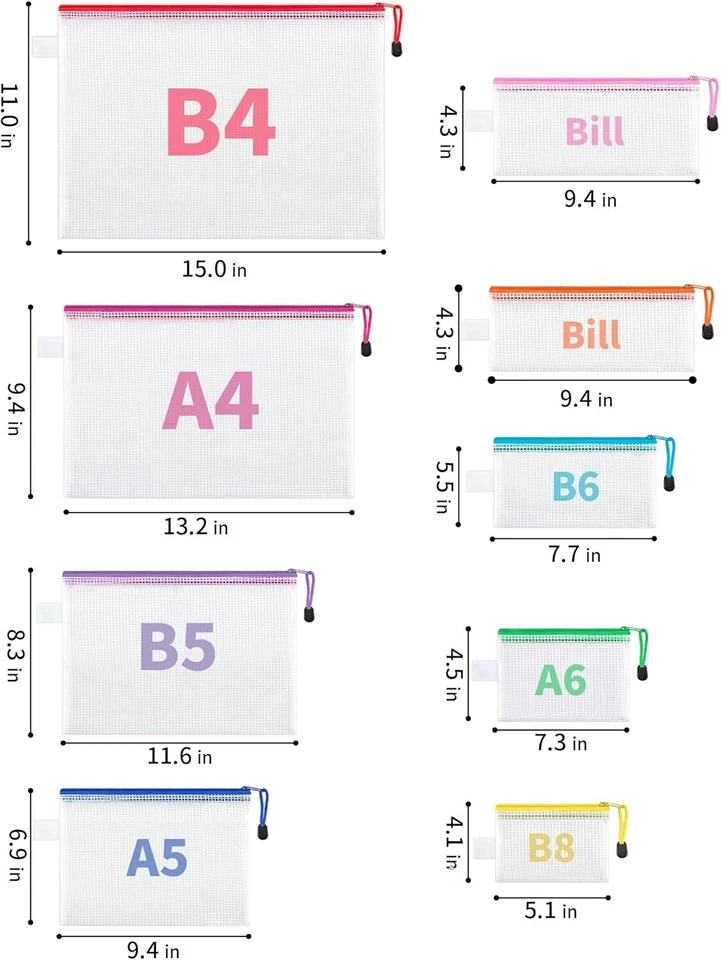 Durable 18-Pack Waterproof Zipper Pouches - 8 Sizes for Every Organization Need Foto 4 de 4