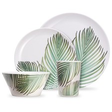 16Pc Melamine Dinnerware Set, Leaf Print Dishwasher Safe Tableware, VonShef