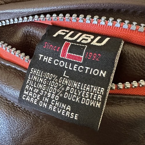 VTG FUBU Sport Vest Jacket Reversible Sz L Brown Leather Puffer Duck Down Biker - Picture 7 of 13