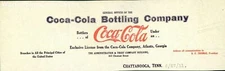 Coca-Cola Chattanooga Bottling Co Letterhead 815 Chestnut Street address 