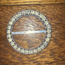 Vintage Round Silver Belt Buckle w/Rhinestones By Ann