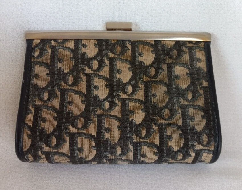 Sac cosmétique vintage trotteur bleu monogramme toile et cuir Christian Dior
