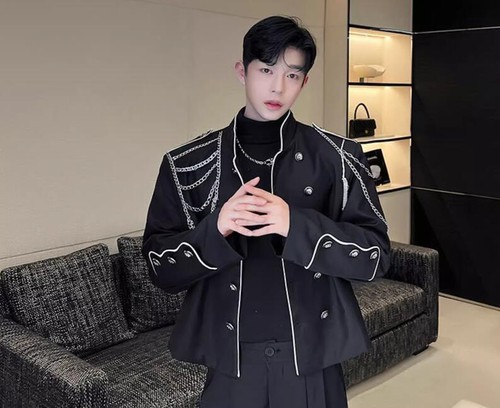 Herren Herbst Mode Ständer Kragen Langarm Metall Kette Dekor Party Jacken - Bild 4 von 12