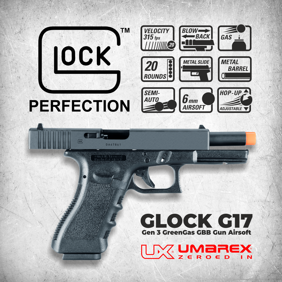Umarex Glock G17 Gen 3 Green Gas/CO2 Steel Slide 6 mm Airsoft