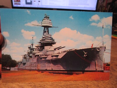 V2 TEXAS Old Postcard Battleship San Jacinto Battle Grounds Houston Docked Tours