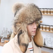 100% Real Fox Fur Hat Thicken Winter Warm Ushanka Ear Warm Cap for Men