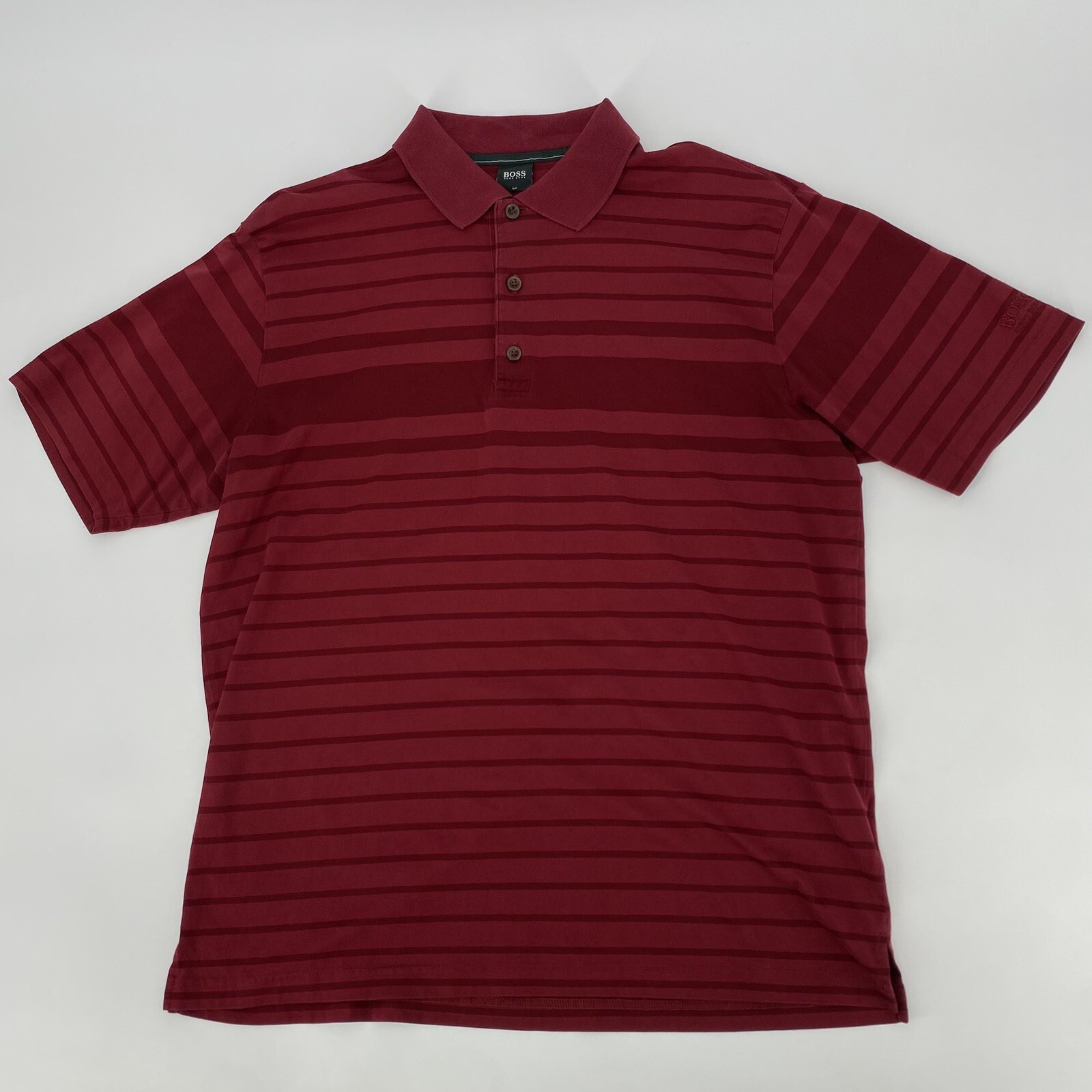 Hugo Boss Polo Shirt Mens Large Regular Fit Short Sleeve Maroon Striped Golf