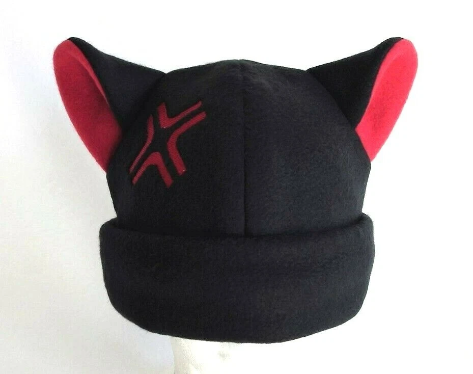 ANGRY kitty CAT ear HAT beanie BLACK & RED anime cosplay VALENTINES Easter New