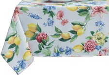 Fabric Tablecloth 60"x104" Oblong, CITRUS FRUITS LEMONS  FLOWERS BOUQUET, BM