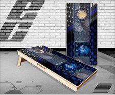 Police Thin Blue Line Fingerprint Cornhole Boards Bean Bag Toss Game