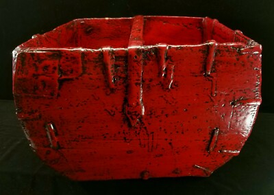 Antique 1800s-1900s Chinese Rice Or Grain Dou Basket Red Lacquer