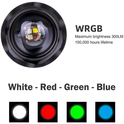 Multi-Color Rechargeable Flashlight 4 Color in 1 LED White Blue Green Red Light - Picture 4 of 10