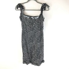 Pretty Little Thing Dress Tie Straps Ruffle Polka Dot Knit Stretch Black White 8
