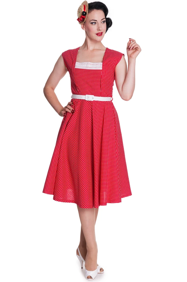 Hell Bunny Retro Vintage Style Polka Dot Square Neck Fit and Flare Party Dress - Image 2 of 4