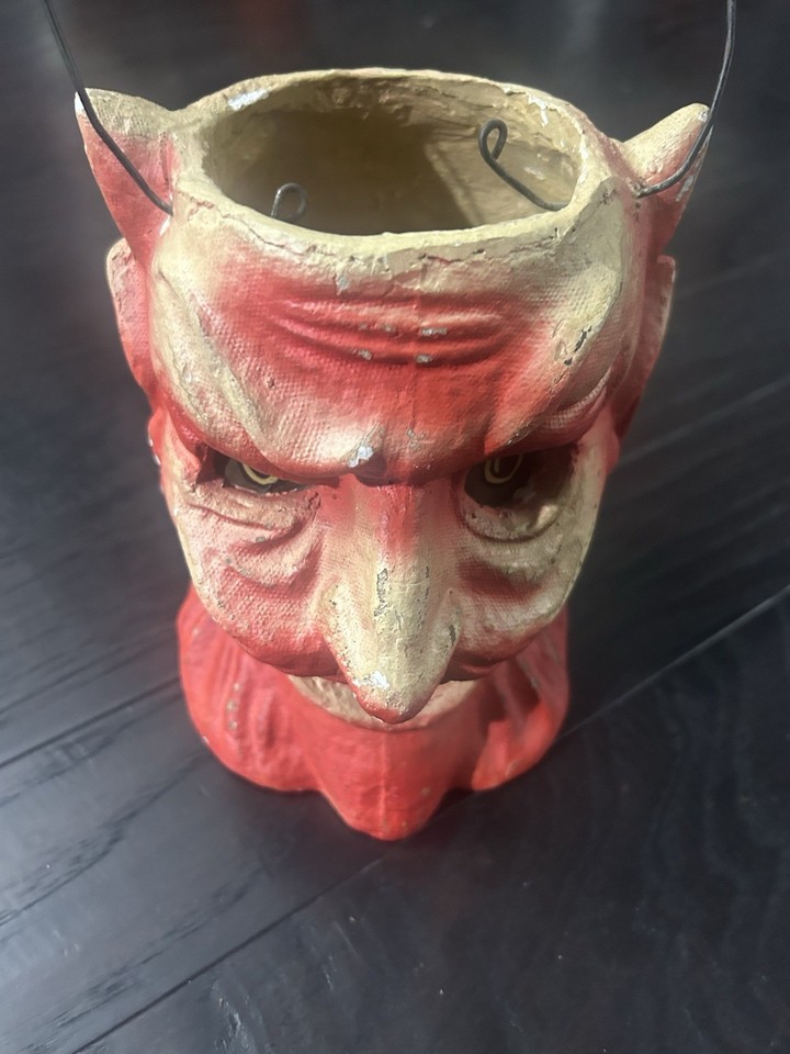 Ancienne Marionnette Diable En Papier Mâché – Marionnette à Main Vintage