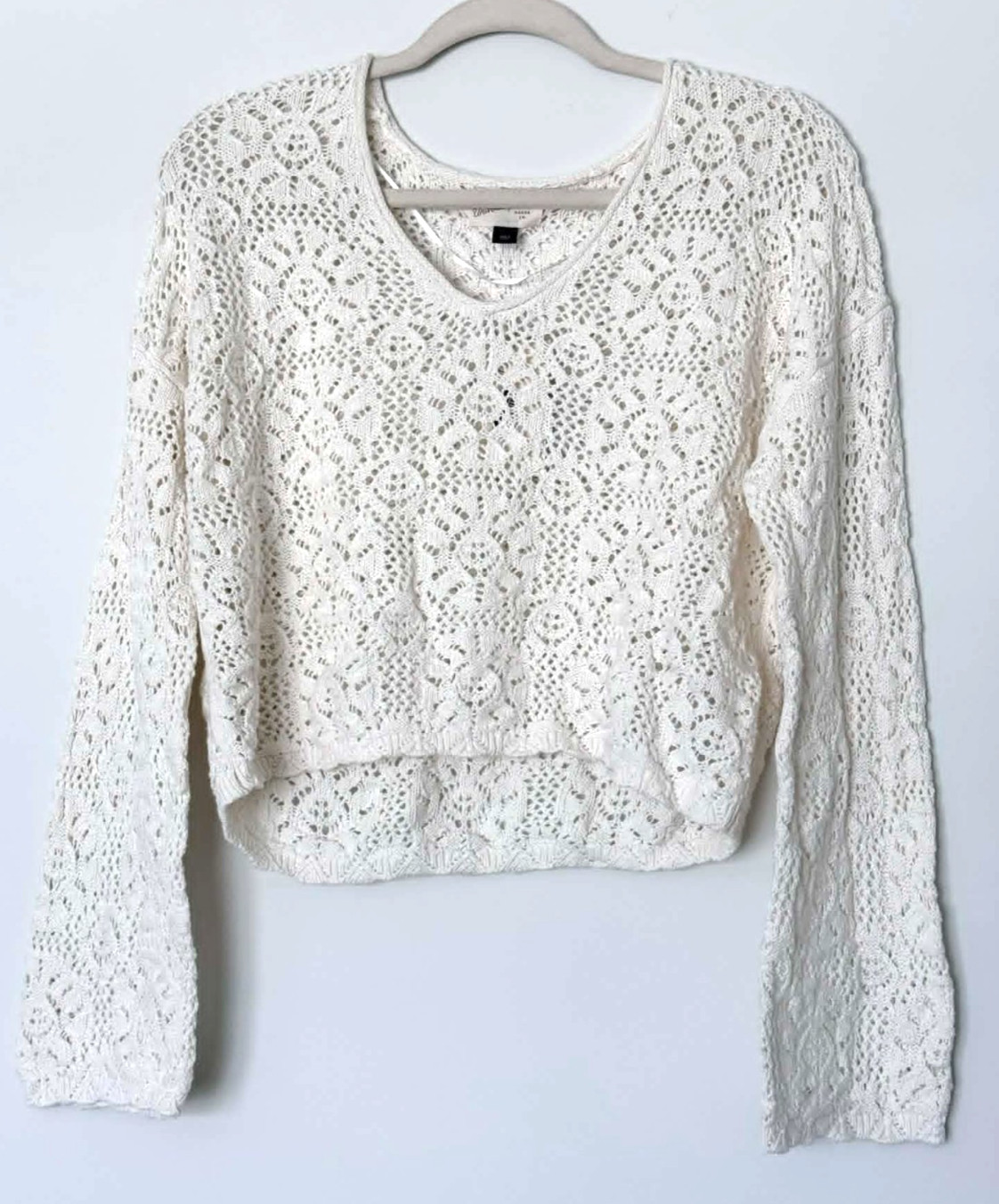 Loose Knit - Crop Sweater - V Neck - Hippy Style - Off White - S - D20