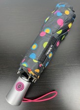 Tote's Umbrella NEW Polka Dot  Black Compact Grip Handle with Wrist Band