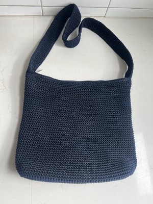 The Sak Dark Blue Crochet Woven Knit Handbag Zipper Purse 10  By 11 