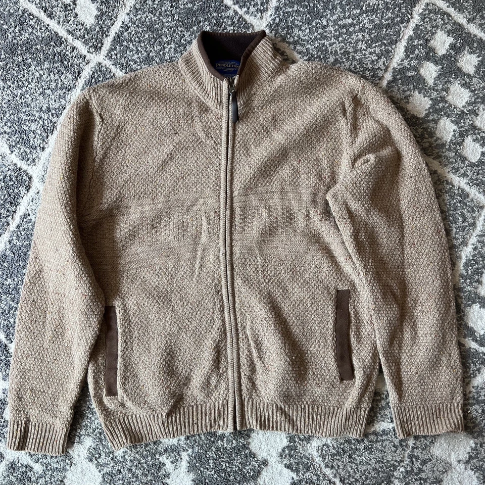 Chaqueta Suéter de Lana Shetland Cremallera Completa Pendleton Años 90 Beige Tostado Talla M De Colección Rara Foto 3 de 4