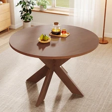 Round Dining Table Modern Farmhouse Kitchen Table, Cherry Finish Wood Table