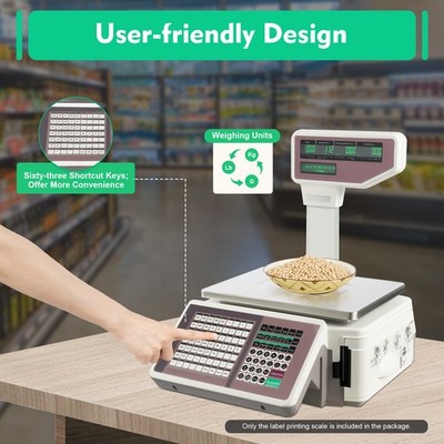 Commercial Digital Food Price Computing Scale 66lbs with Dual Label Printer Fast