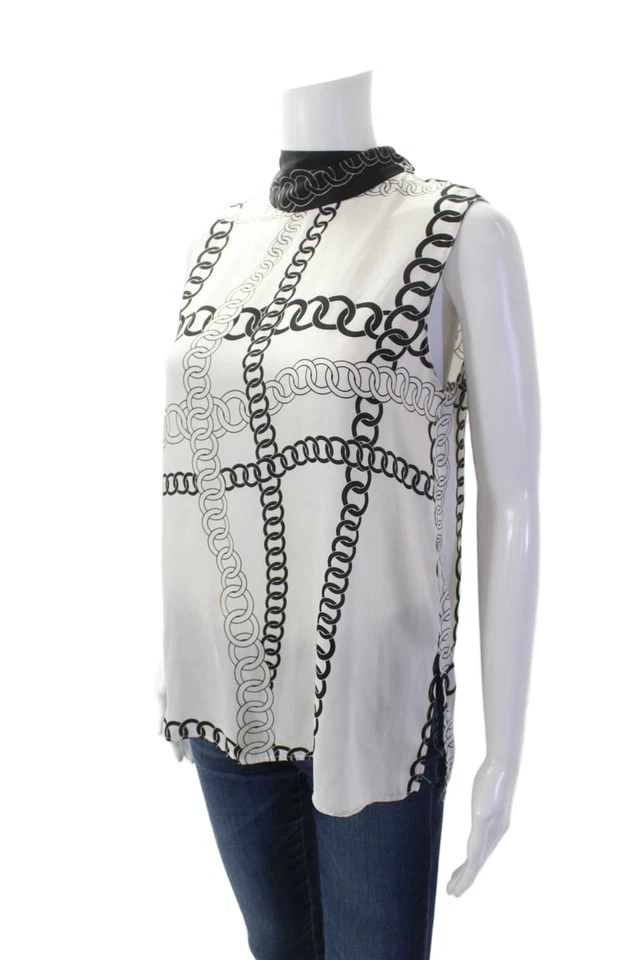 Blusa Top Zara Mujer Geométrica Atada Cuello Alto Sin Mangas Blanca Talla S Foto 2 de 4