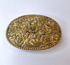 Vintage El Arturo Crumrine Bronze Belt Buckle Floral Scroll Western Cowgirlcore