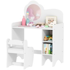 AIYAPLAY Kids Dressing Table with Mirror, Stool, Vanity Table, White