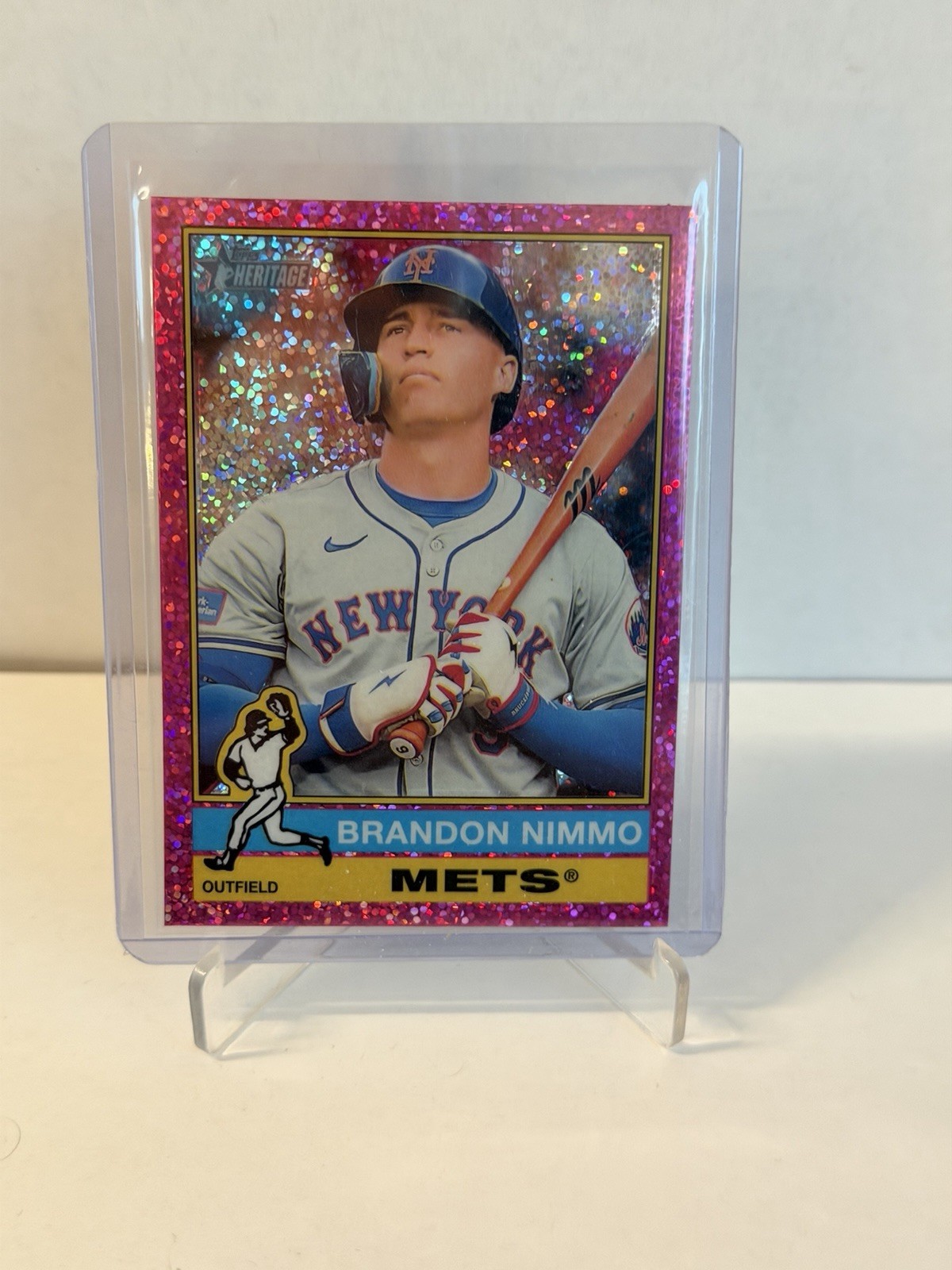 2025 Topps Heritage - Brandon Nimmo #37 Chrome Pink Sparkle Refractor