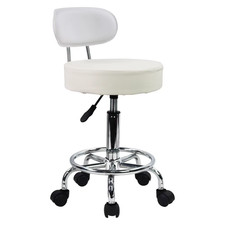PU Leather Rolling Stool Mid-Back with Footrest Height Adjustable Office Compute