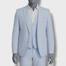 Bar III Men's Blue Linen Solid Slim Jacket  Pants Suit Size 38R 32W-32L