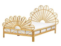 Bett Rattan Hellbraun Lattenrost 140X200 Cm Kopf- & FußTeil Pfauform Florent