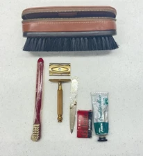 Vintage Men’s Travel Grooming Kit Safety Razor Burma Shave Gillette Blades