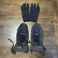 Burton [ak] Gore-Tex Leather Mittens Small Gloves Black Skiing Snowboarding READ