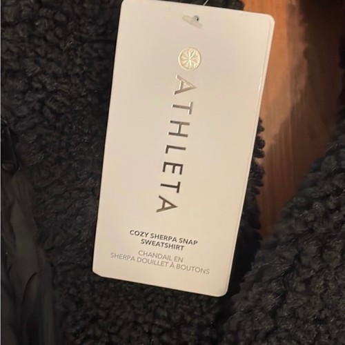 NEU XS Athleta Cozy Sherpa Fleece Snap Front Pullover Quilted Black Sweatshirt - Bild 7 von 9