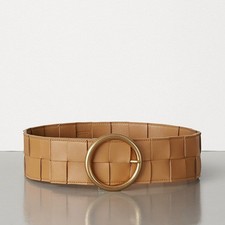 BOTTEGA VENETA Maxi Intreccio Nappa Leather Belt in Caramel Gold Size 85