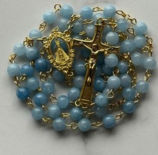 Blue Colour Crystal Glass Bead Gold Metal Holy Rosary for Catholic Pray Gift