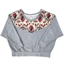 Free People Oversized Sweatshirt Small Relaxed Boho Fit Floral Lace Cottagecore