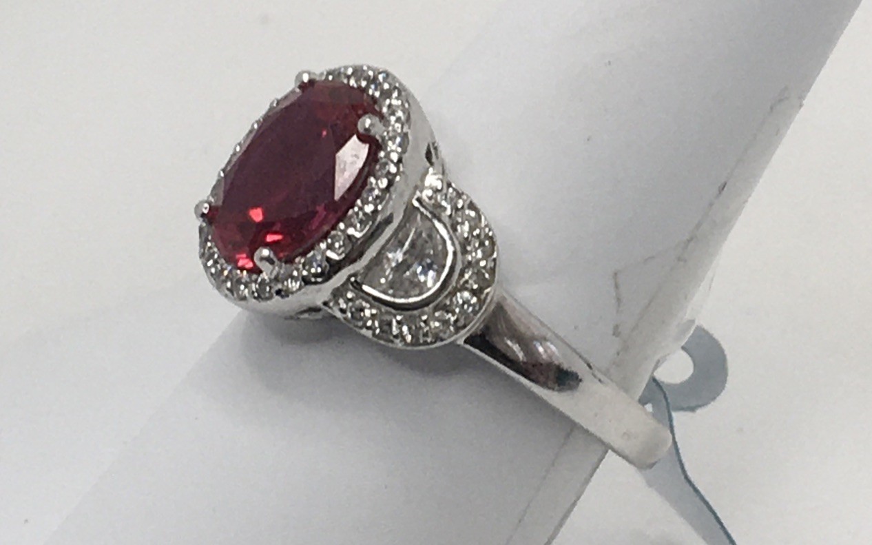 Stunning Sterling Silver Lab Created Ruby & CZ Ri… - image 3