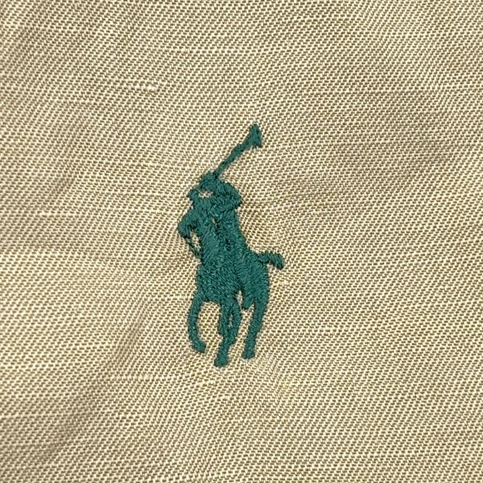 Ralph Lauren Shirt Men XL Khaki Tan Button Up Silk Linen Blend Green Pony Blake - Image 3 of 4