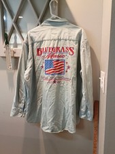 VINTAGE DENIM BUTTON-UP W/BLUEGRASS MUSIC MADE IN AMERICA ON BACK SIZE XXL (L37)