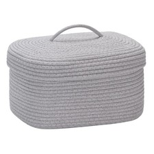 Oval Cotton Rope Storage Basket with Lid, Lidded Woven Storage Bin, Nursery S...