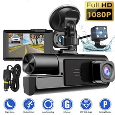 Car Dual Lens Dash Cam HD Front/Rear/Inside Video Recorder Camera G-Sensor 1080P