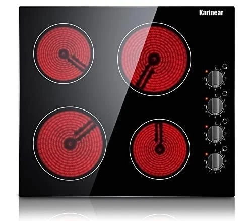 24” Electric Cooktop 4 Burner 240V Radiant Stove Knob Control Built-In