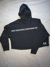 Under Armour Logo Pullover Cropped Hoodie Black Graphic Women's Small Cotton