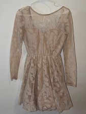 Windsor Formal Floral Lace Cream Long Sleeve Dress Women M
