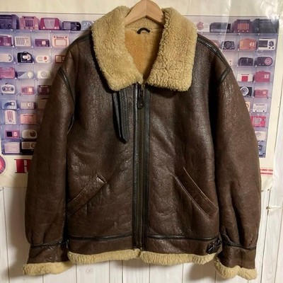 ROBO B-3 Leather Flight Jacket 90s Vintage Mouton Coat Size L Used