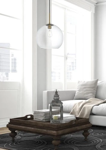Living District Baxter 1-Light Metal Pendant in Brass & Clear Finish - Picture 1 of 6