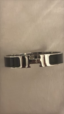 Hermes clic H bangle bracelet unisex Silver black enamel unisex size GM no box 