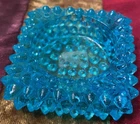 Vintage Fenton Hobnail Candle Holder/Salt Cellar Aqua Blue Glass
